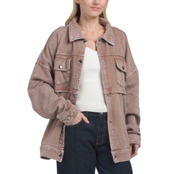 LA BIZ Taupe Slouchy Fleece Jacket - Picture 1 of 2